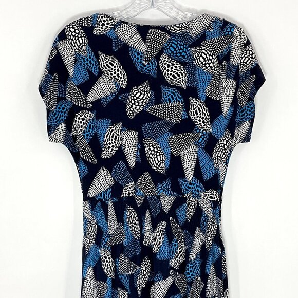 Tory Burch Dress Women XS Silk Blue‎ Seashell Polka Dot Short Sleeve V-Neck - Picture 6 of 13